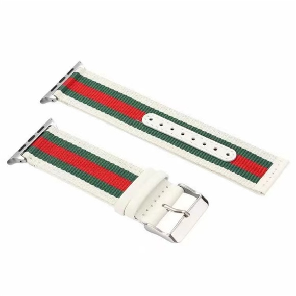 Canvas Leather Strap Nylon Watch Band for Apple Red & Green Strap Band - Picture 7 of 11